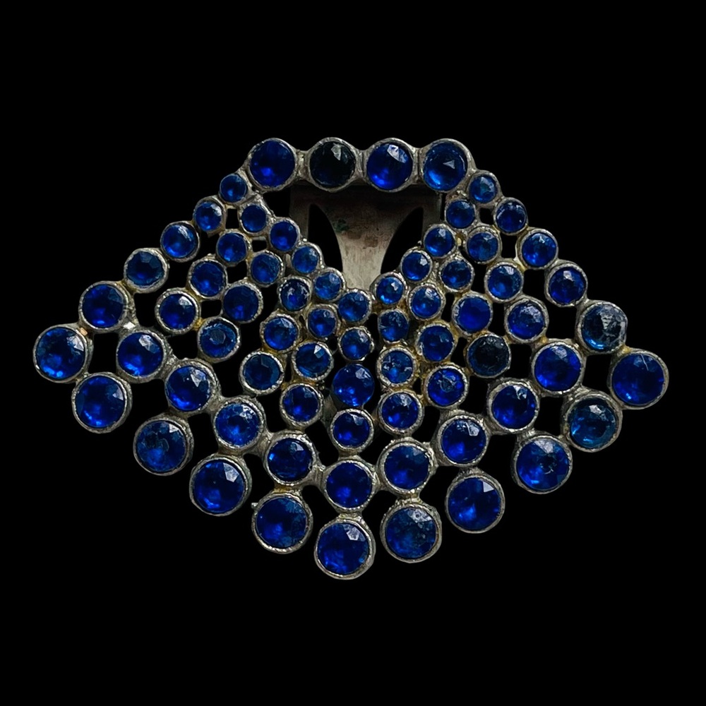 Vintage Art Deco Dress Clip With Cobalt Blue Rhinestones And Pot Metal